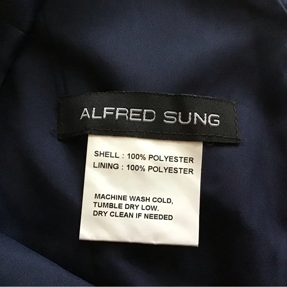 ALFRED SUNG Sleeveless High Low Dress Blue Satin with Pockets Size 8 D723 - Picture 5 of 6